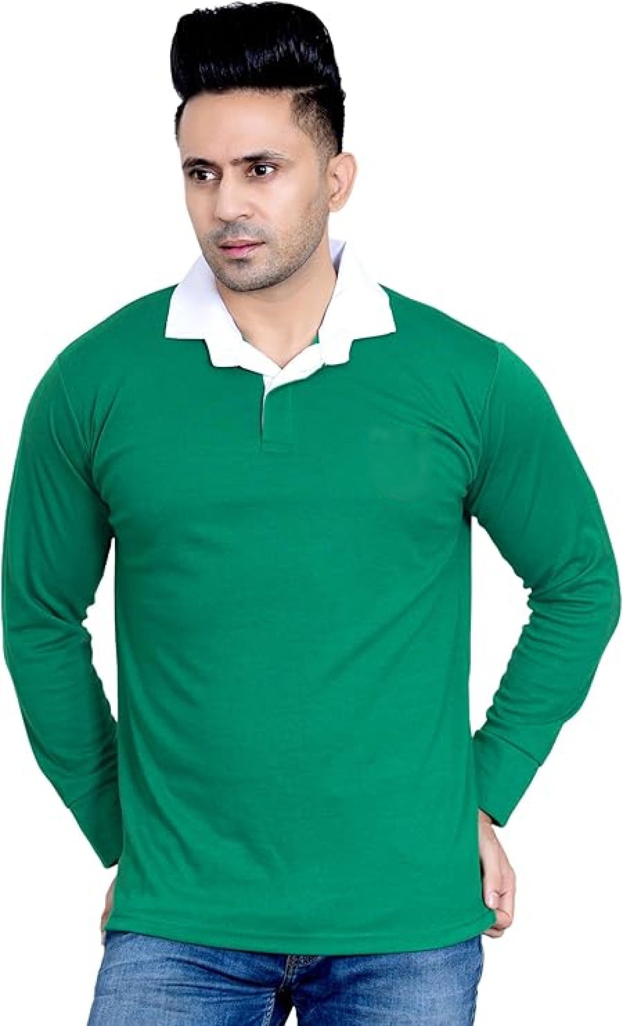 Men's Plain Rugby Long Sleeve T-Shirt - Poly Cotton Classic Fit (S-5XL)