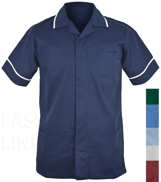 Male Poly Cotton Tunic FNMT01 | Size S to XXL | Navy/White