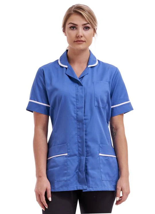 Turquoise Blue Nurse Tunic – Asymmetric V Neck Healthcare Uniform Made in UK