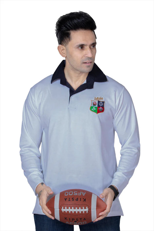 Men’s Classic Rugby Long Sleeve Jersey | Button Down Collar Fan Shirt | Sizes S–5XL