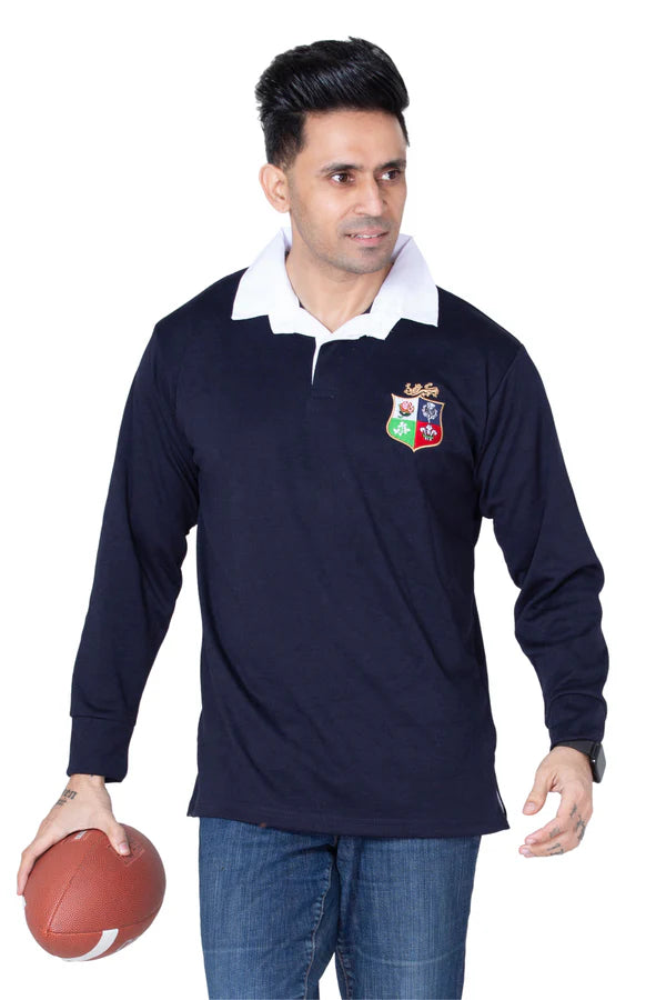 Men’s Classic Rugby Long Sleeve Jersey | Button Down Collar Fan Shirt | Sizes S–5XL