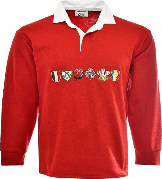Men’s Six Nation Rugby Long Sleeve Sports Jersey | Embroidered Logo | Size S to 5XL | Multicolor