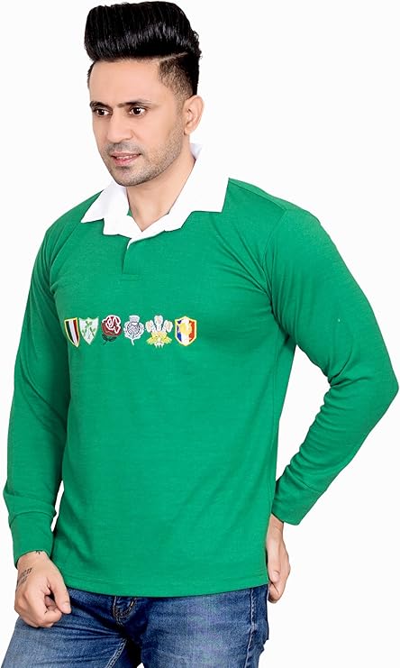 Men’s Six Nation Rugby Long Sleeve Sports Jersey | Embroidered Logo | Size S to 5XL | Multicolor