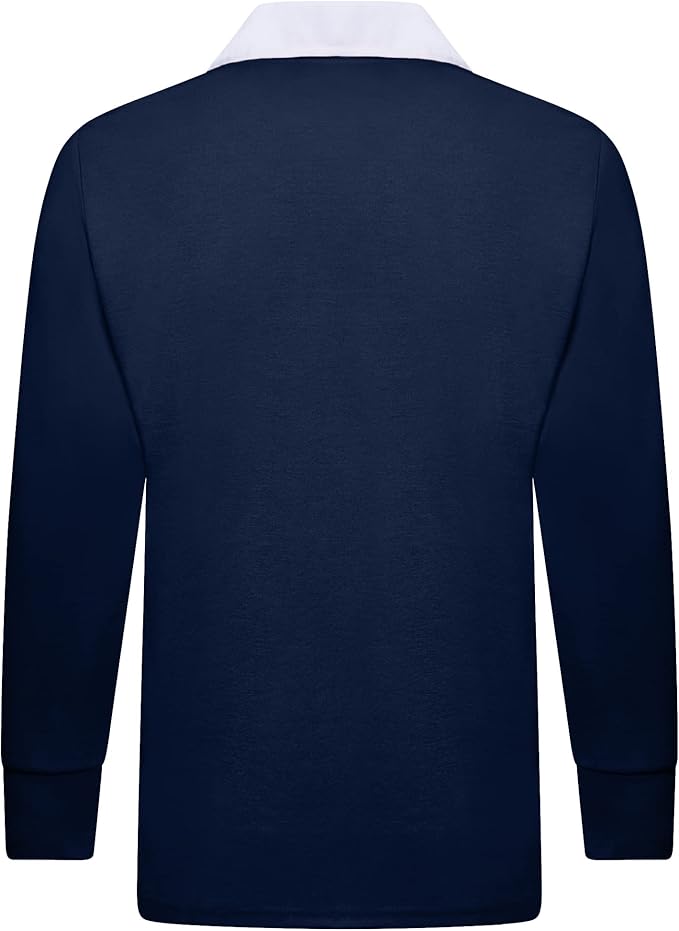 Men's Plain Rugby Long Sleeve T-Shirt - Poly Cotton Classic Fit (S-5XL)