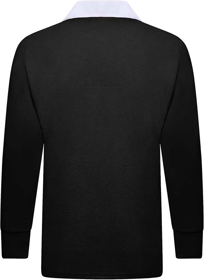 Men's Plain Rugby Long Sleeve T-Shirt - Poly Cotton Classic Fit (S-5XL)