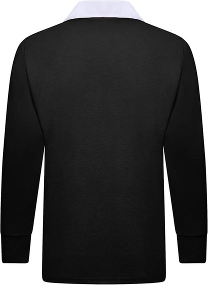 Men's Plain Rugby Long Sleeve T-Shirt - Poly Cotton Classic Fit (S-5XL)