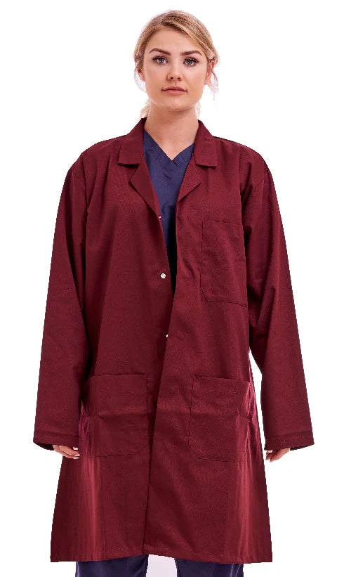 Unisex Lab Doctors Coat Burgundy Warehouse Hygiene Coat