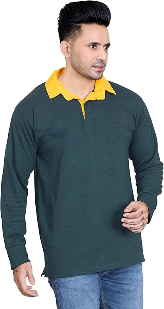 Men's Plain Rugby Long Sleeve T-Shirt - Poly Cotton Classic Fit (S-5XL)
