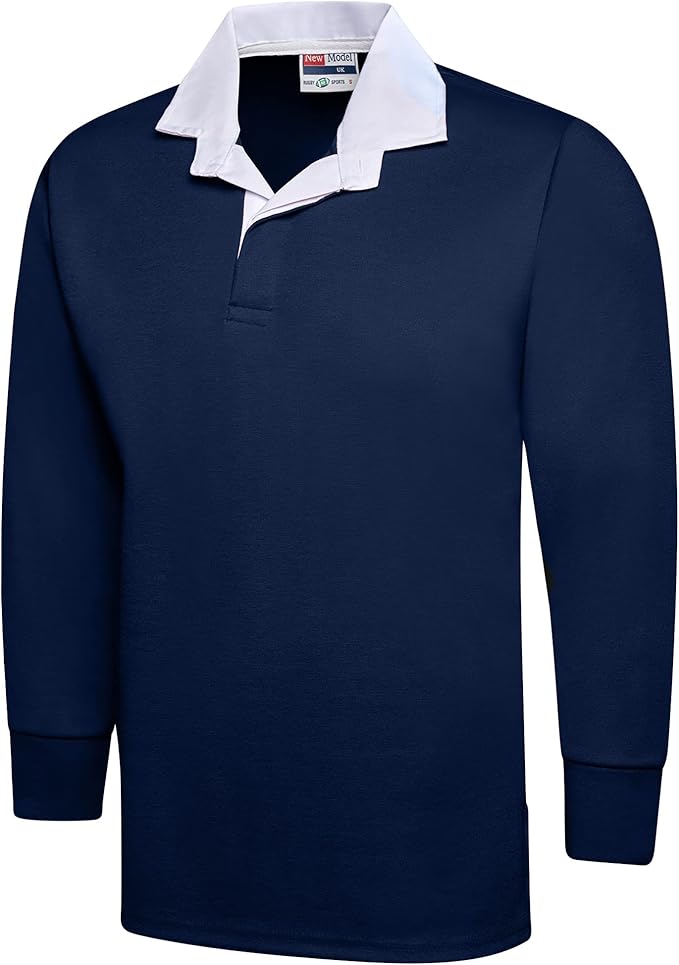 Men's Plain Rugby Long Sleeve T-Shirt - Poly Cotton Classic Fit (S-5XL)