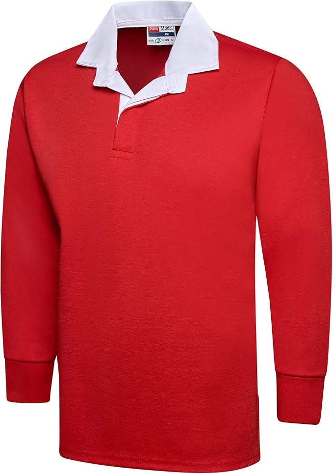 Men's Plain Rugby Long Sleeve T-Shirt - Poly Cotton Classic Fit (S-5XL)